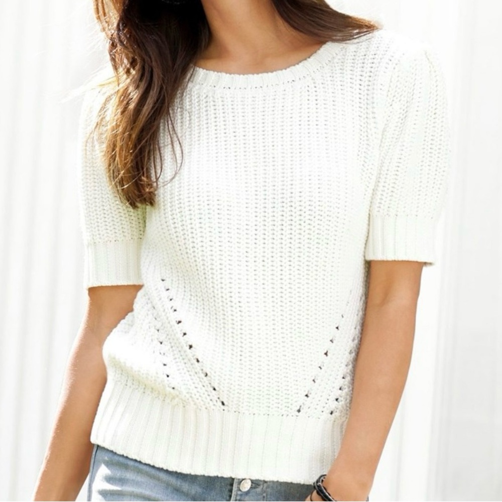 White Knit Short Sleeve Sweater